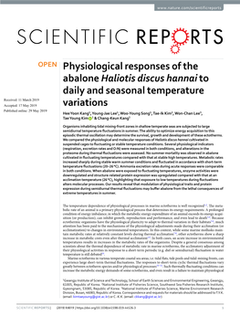 Physiological Responses of the Abalone Haliotis Discus