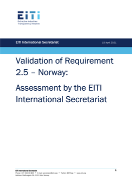 Norway: Assessment by the EITI International Secretariat