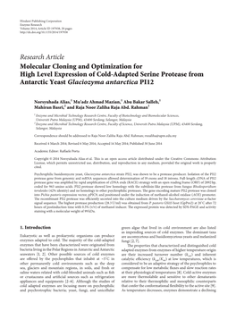 Molecular Cloning and Optimization for High Level Expression of Cold-Adapted Serine Protease from Antarctic Yeast Glaciozyma Antarctica PI12