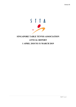 Singapore Table Tennis Association Annual Report 1 April 2018 to 31