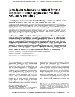 Ferredoxin Reductase Is Critical for P53-Dependent Tumor Suppression Via Iron Regulatory Protein 2