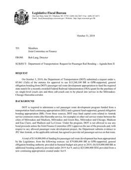 Transportation: Request for Passenger Rail Bonding -- Agenda Item II