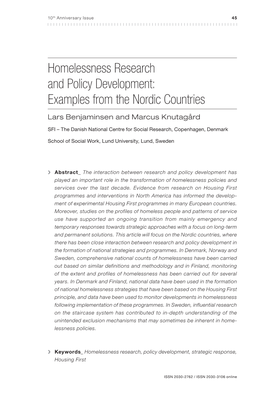 Homelessness Research and Policy Development: Examples from the Nordic Countries Lars Benjaminsen and Marcus Knutagård