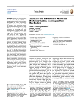 Abundance and Distribution of Atlantic Cod (Gadus Morhua)