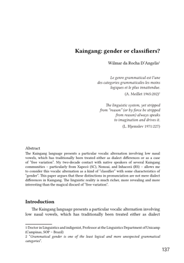 Kaingang: Gender Or Classifiers?
