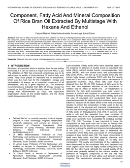 Component, Fatty Acid and Mineral Composition of Rice Bran Oil Extracted by Multistage with Hexane and Ethanol