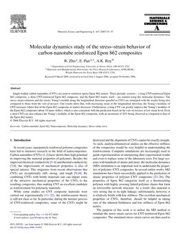 Molecular Dynamics Study of the Stress–Strain Behavior of Carbon-Nanotube Reinforced Epon 862 Composites R