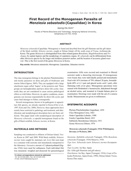 First Record of the Monogenean Parasite of Menziesia Sebastodis (Capsalidae) in Korea
