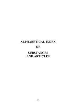 Alphabetical Index of Substances and Articles