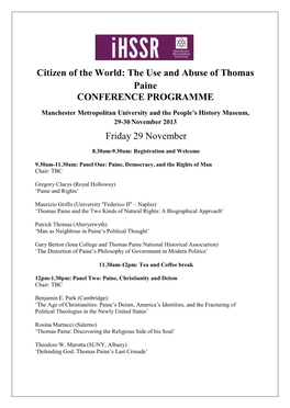 The Use and Abuse of Thomas Paine CONFERENCE PROGRAMME