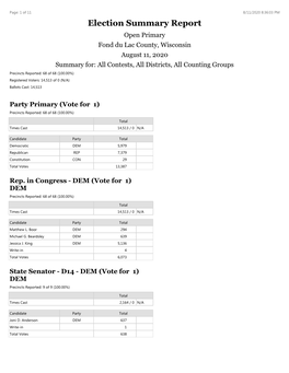 August 11, 2020, Unofficial Results