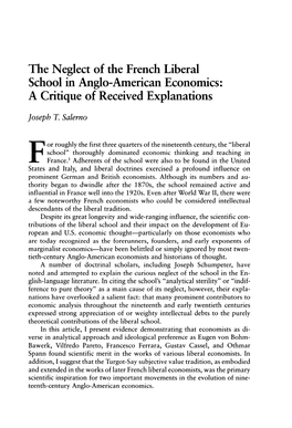 The Neglect of the French Liberal School in Anglo-American Economics: a Critique of Received Explanations