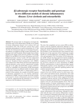 Β2‑Adrenergic Receptor Functionality and Genotype in Two Different Models of Chronic Inflammatory Disease: Liver Cirrhosis and Osteoarthritis