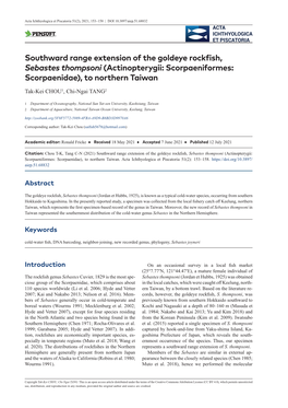 Southward Range Extension of the Goldeye Rockfish, Sebastes