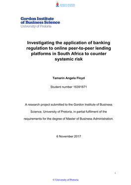 Investigating the Application of Banking Regulation to Online Peer-To-Peer Lending Platforms in South Africa to Counter Systemic Risk