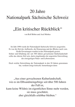 20 Jahre Nationalpark Sächsische Schweiz
