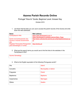 Azores Parish Records Online