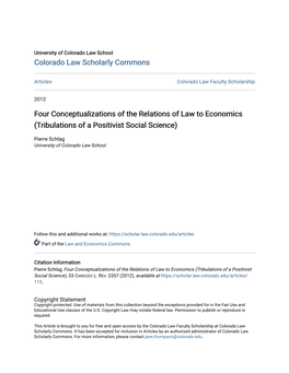 Four Conceptualizations of the Relations of Law to Economics (Tribulations of a Positivist Social Science)