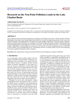 Research on the Non-Point Pollution Loads in the Lake Uluabat Basin