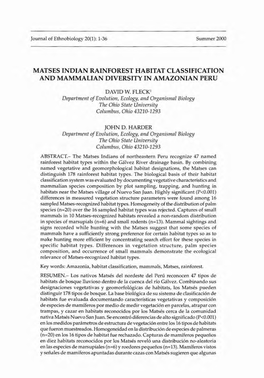 Matses Indian Rainforest Habitat Classification and Mammalian Diversity in Amazonian Peru