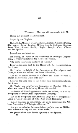 WEDNESDAY, March 9, 1887-10 O'clock, A'. IV[ House Met Pursuant to Adjournment