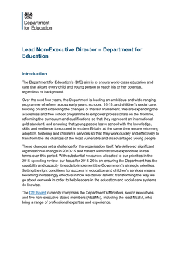 Lead Non-Executive Director – Department for Education