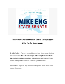 The Women Who Lead the San Gabriel Valley Support Mike Eng for State