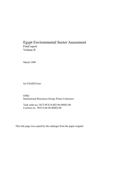 Egypt Environmental Sector Assessment Final Report Volume II