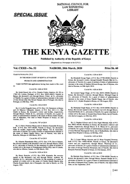 THE KENYA GAZETTE Published by Authority of the Republic of Kenya (Registered As a Newspaper at the G.P.O.)