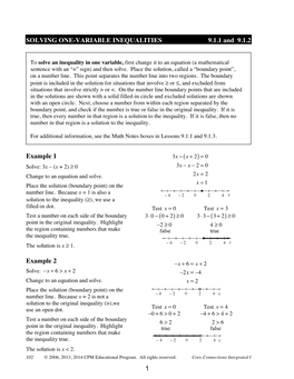 SOLVING ONE-VARIABLE INEQUALITIES 9.1.1 and 9.1.2