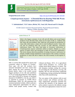 Colophospermum Mopane – a Potential Host for Rearing Wild Silk Worm (Gonometa Rufobrunnea) in Arid Rajasthan