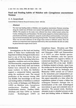 Food and Feeding Habits of Malabar Sole Cynoglossus Macrostomus Norman