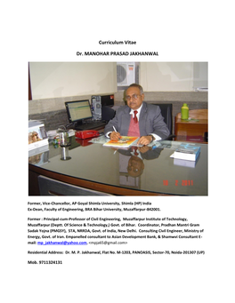 Curriculum Vitae Dr. MANOHAR PRASAD JAKHANWAL