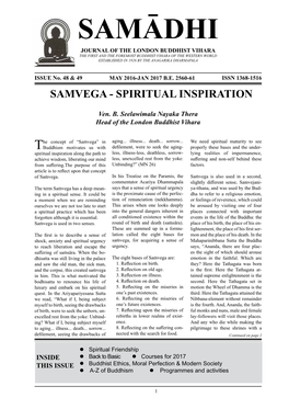 Samadhi Journal of the London Buddhist Vihara the First and the Foremost Buddhist Vihara of the Western World Established in 1926 by the Anagarika Dharmapala