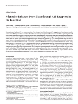 Adenosine Enhances Sweet Taste Through A2B Receptors in the Taste Bud