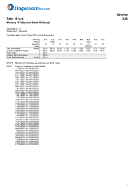 Service Tain - Brora X25 Monday - Friday (Not Bank Holidays)