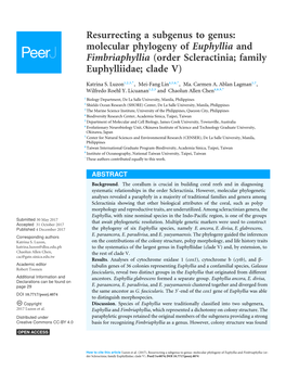 Resurrecting a Subgenus to Genus: Molecular Phylogeny of Euphyllia and Fimbriaphyllia (Order Scleractinia; Family Euphylliidae; Clade V)