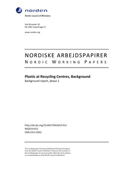 Plastic at Recycling Centres, Background Background Report, Phase 1