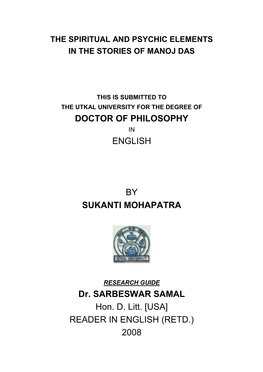 DOCTOR of PHILOSOPHY ENGLISH by SUKANTI MOHAPATRA Dr. SARBESWAR SAMAL Hon. D. Litt