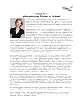 Cynthia Nixon Ambassador, Susan G. Komen for the Cure®