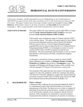 HORIZONTAL DATUM CONVERSIONS Helping Vermonters Visualize Choice
