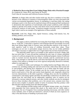 1. Background This Paper Is About a Method for Recovering Data from Floppy Disks That Are Failing Due to “Weak Bits”