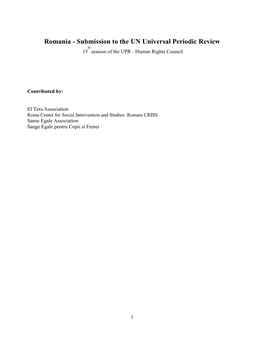 Romania - Submission to the UN Universal Periodic Review Th 15 Session of the UPR - Human Rights Council