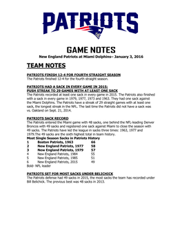 Patriots at Philadelphia Game Notes