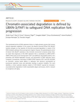 Chromatin-Associated Degradation Is Defined by UBXN-3/FAF1 To