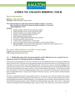 Andes to Amazon Tour