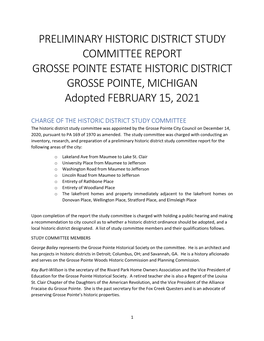 Adopted Grosse Pointe Estate Historic District Preliminary Study