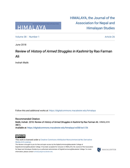 <I>History of Armed Struggles in Kashmir</I> by Rao Farman