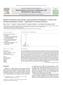 Raman and Infrared Spectroscopic Characterization of Beryllonite, a Sodium and Beryllium Phosphate Mineral – Implications for Mineral Collectors ⇑ Ray L