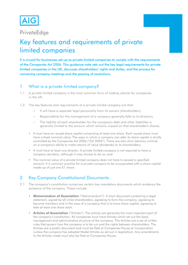 AIG Guide to Key Features of Private Limited Companies